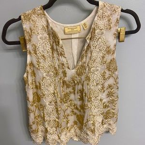 Anthropologie Gold & White Blouse